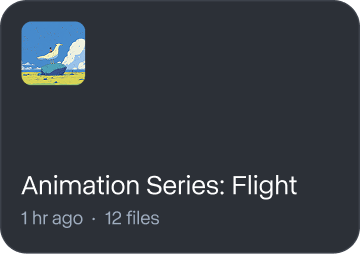 Runway file management interface showing an Animation Series folder with animated bird in flight preview